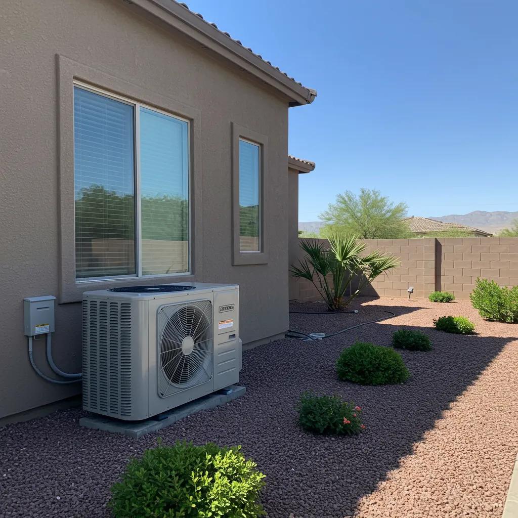 Heat pump system installed outside a home in Gilbert, AZ, representing energy efficiency and comfort