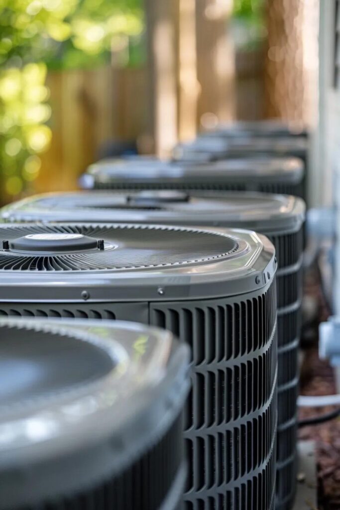 Top Energy-Efficient HVAC Upgrades for Your Home 1 Close-up of high-efficiency HVAC systems including air conditioner, furnace, and heat pump