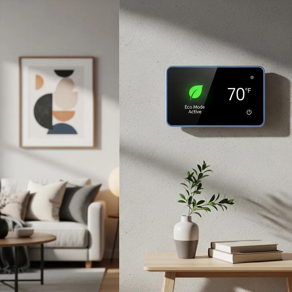 Top Energy-Efficient HVAC Upgrades for Your Home 2 Smart thermostat in a modern home showing energy-saving mode
