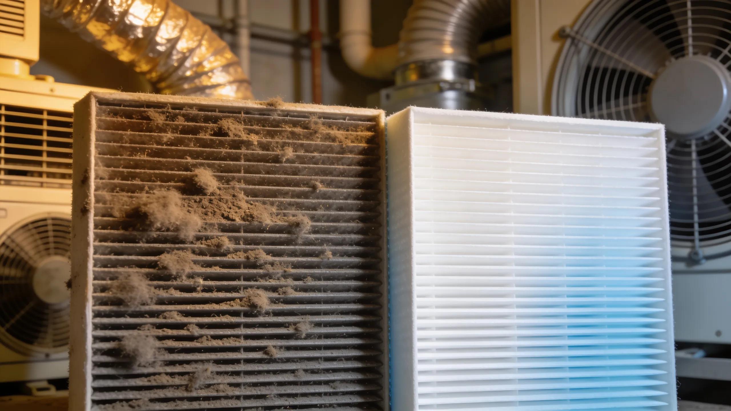 Extend HVAC Life: Essential Tips for Your System's Longevity 1 Comparison of dirty and clean HVAC air filters illustrating maintenance importance